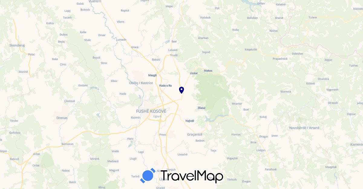TravelMap itinerary: driving in Kosovo (Europe)